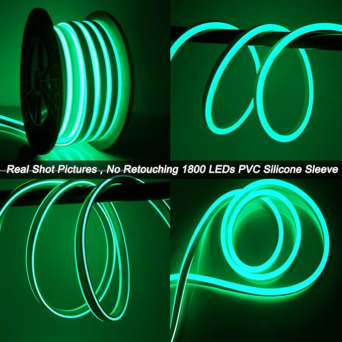 SURNIE LED Neon Lights 50ft LED Strip Lights Waterproof 110V Flexible Cuttable Connectable Rope Lights Outdoor, Green Neon Lights Decor DIY, Bar, Hotel, Commercial Building Use