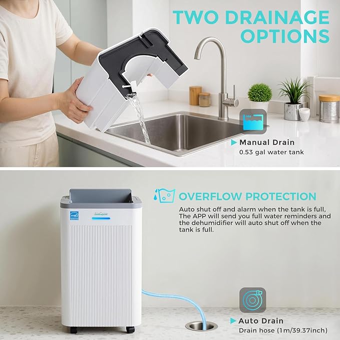 4500 Sq.Ft Most Efficient Energy Star 2025 Dehumidifier for Basement, Max 65 Pint Smart Dehumidifier with WiFi Intelligent Humidity Control,Air Purifier HEPA Filter for Home,Garage,RV