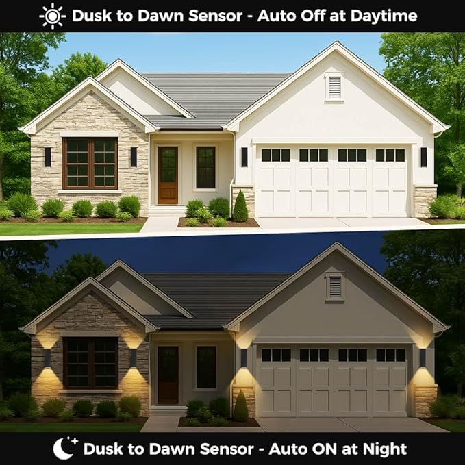 KIZON Smart Porch Lights 2 Pack, Modern Dusk to Dawn Exterior Lighting Fixtures Color Changing App Control with Remote, Dimmable RGB Outdoor Wall Lights for House Patio Garage Theater, ETL Listed