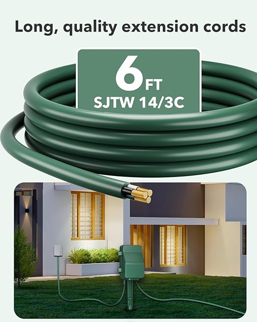 BN-LINK Outdoor Power Stake, 7-Day Programmable Digital Timer, 6 Outlets, 6FT Extension Cord, Waterproof Perfect for Christmas, Halloween, Garden Decorations, ETL Listed