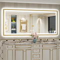 77x36 Gold Beveled LED Bathroom Mirror with Lights, Brushed Gold Framed Backlit and Front Lit Anti-Fog Lighted Vanity Mirrors for Bathroom Wall, Dimmable, 3 Colors, Memory, HD Tempered Glass