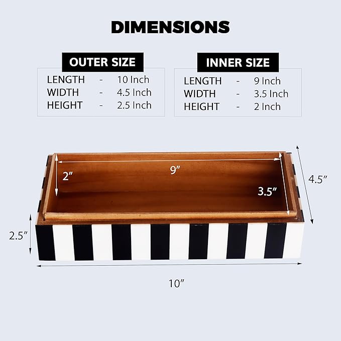 Handicrafts Home Decorative Storage Box with Lid, Black and White Decorative Box for Remote Controls, Coffee Table Storage Organizer, Keepsake Box for Living Room, Shelf & Hallway Decor, 10x4.5x2.5
