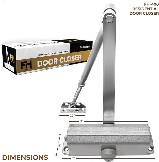 Automatic Door Closer Adjustable Size 3 Spring Hydraulic Auto Door Closer Residential Garage Suite Entry UL Listed Fire Rated Latch Speed Power 3 (Aluminum)