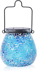 Bshine Mosaic Solar Lantern Outdoor Hanging Waterproof, Fragmented Glass Blue Mosaic Light Valentine's Day Indoor Decor Table, Garden Decor for Yard Outside, Lawn, Birthday Gift for Mom Gardening