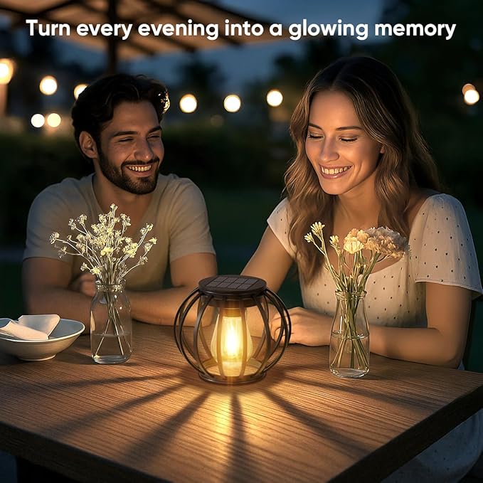 Solar Lanterns Outdoor Waterproof 2-Pack: Thicken Metal Hanging Solar Lights for Outside - 12H Long Lasting Bright Warm White Lighting Auto On/Off - Garden Patio Yard Porch Tree Table Vintage Decor