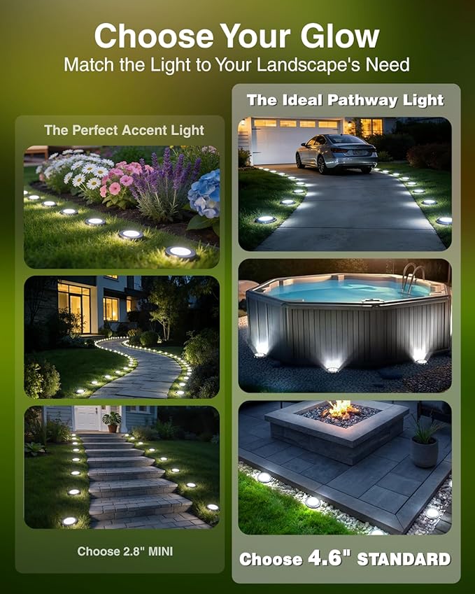 4.6 Inch Solar Ground Lights 12 Pack, Solar Lights Outdoor Waterproof, Solar Garden Lights Outdoor Landscape Lighting for Pathway Walkway Patio Yard Driveway, Cool White