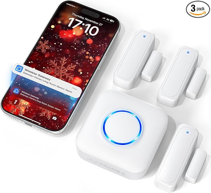 WiFi Door Sensor Chime, Smart Door Open Alert Window Sensor for Business/Home/Kids Safety, Real-Time App Notification, 500ft Range, 32 Melodies, 5 Volume Levels, Window Contact Sensor Alarm Kit