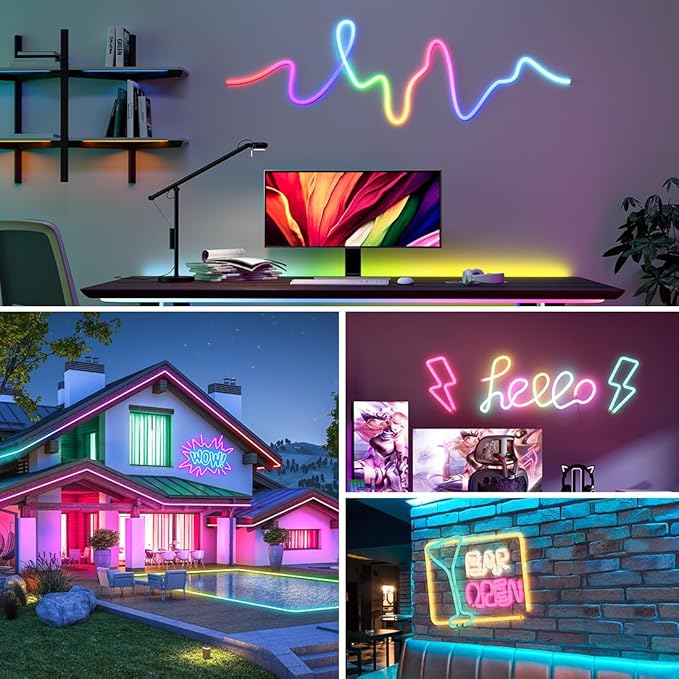 BTF-LIGHTING 3.2FT WS2811 WS2812B IC RGB DC5V 360 Degree Round Reticulate Pattern Chasing Color Neon LED Strip Flexible Nylon Silicone IP67 Waterproof Dream Color Rope Light(No Adapter or Controller)