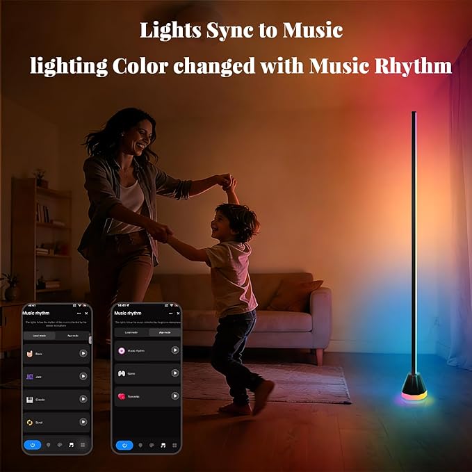 Smart RGB Corner floor lamp LED Floor lamp Color Floor Lamp with App & Remote Control, 16 Million Colors, Music Sync & Timer Setting for Bedroom & Gaming Room (1 Pack with Alexa Voice Control)