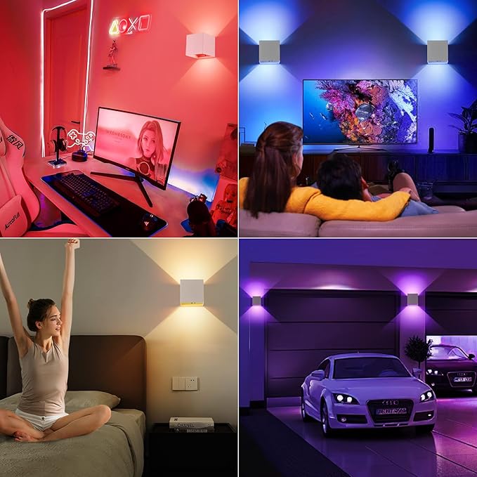 RGB LED Wall Light, 6000mAh Battery Operated Wall Sconce16 Colors, Rechargeable, Remote Control, Dimmable, Magnetic, Cordless Wall Light for Bedroom Living Room Decor, White