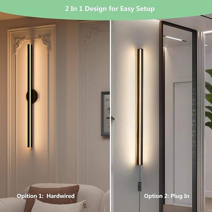 Plug In Wall Sconce,Smart RGBCW LED Wall Light Work with Alexa,Phone APP,Color Changing & White Dimmable Modern Room Wall Mount Light Bar,23.6In Long for Bedroom,Livingroom,Corner,Music Sync,1pcs
