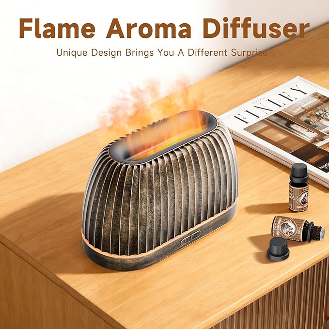 Essential Oil Diffuser, Flame Effect Aromatherapy Diffuser with 7-Color LED Lights & Auto Shut-Off, Ultrasonic Diffusers for Home, 120ml Samll Scent Diffuser for Essential Oils - Gold