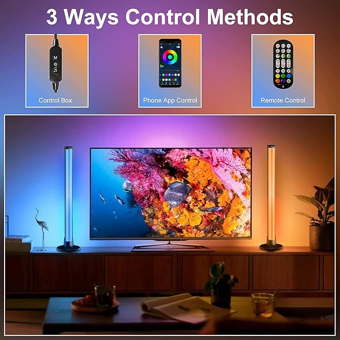 ThreeH Smart LED Light Bars APP and Remote Control USB Powered Double Ambient Lighting Lamps 16 Million RGB Colors Gaming Setup Home Decor 32cm/12.6"