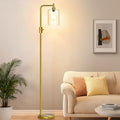 【Upgraded】Dimmable Floor Lamp for Living Room with Clear Glass Lampshade, Brass Modern Floor Lamp with 900LM Edison Bulb Included, Bright Standing Tall Lamp for Bedroom, Office, Reading Room, Corner