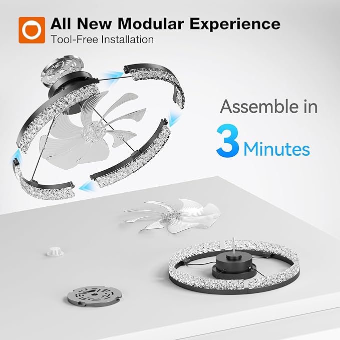 addlon Ceiling Fans with Lights and Remote, 20'' Low Profile Ceiling Fans, 3000-6000K Dimmable Modern Flush Mount LED Fan Light, Fandelier Ceiling Fan for Bedroom, Kitchen, Living Room, Black