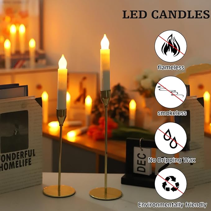 Flameless Candles with Remote, Battery Operated Candlesticks, Led Taper Candles with Timer, Flickering Electric Candleslights for Home Party Christmas Decor H: 6 inches 12 Packs