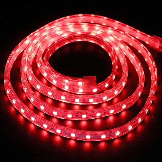 LED Light Strip Kit, AC 110-130V Flexible Waterproof Rope Lights, SMD 5050 60 LEDs/M for Indoor Outdoor Commercial Lighting, Accessories Included (Red, 30ft/9m)