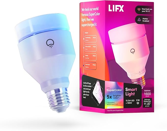 LIFX Color A21 Smart LED Light Bulb, 1600 Lumens Brightness, Wi-Fi RGBW Dimmable Bulb with Millions of Colors & Tunable White (Cool to Warm), Works with Alexa, Google & Apple HomeKit, LFXA211600RGBW