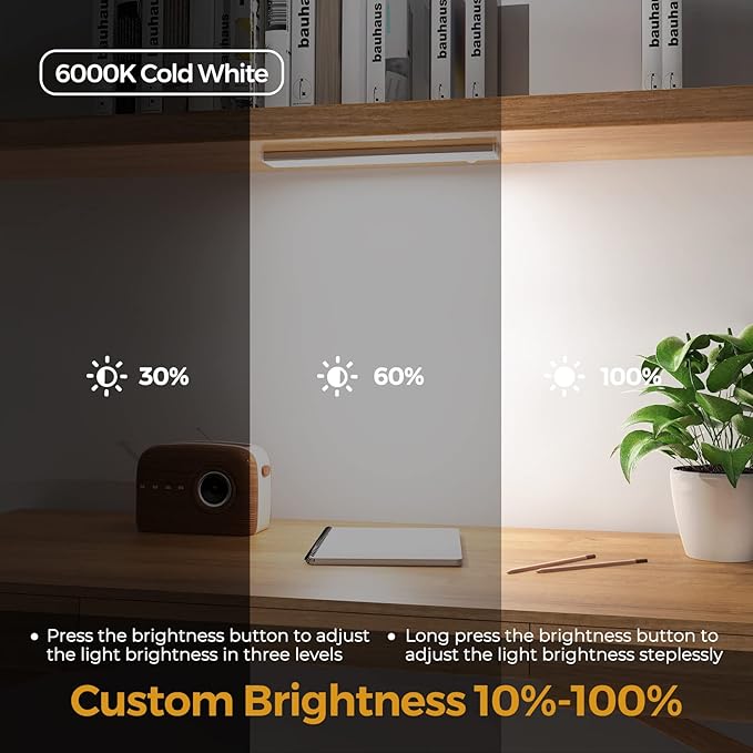 3 Pack Under Cabinet Lights, 32 LED Cold White Rechargeable Under Cabinet Lighting Motion Sensor LED Lights for Kitchen, Counter, Closet, Stairs (Silver - Cold White Light, 8.07 Inch - 3 Pack)