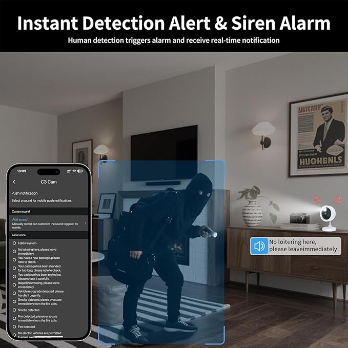 2K 3MP Indoor Security Camera for Baby Monitor, Dog Camera AI Motion Detection, 2-Way Audio Siren, Night Vision, Cloud & SD Card Storage，Support 2.4G & 5G WiFi