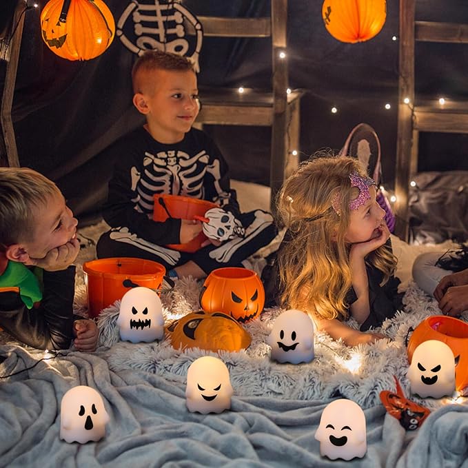 Ghost Halloween Decorations Flameless Candles with Remote Timer, 6 Pack Grimace Ghost Candles, Battery Operated Halloween Lights Dimmable Halloween Decor Indoor