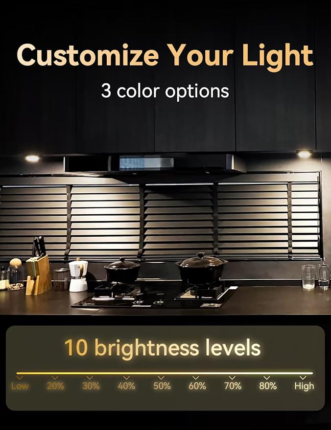 HOLKPOILOT Ultra Thin Puck Lights with Remote, LED Under Cabinet & Closet Lighting Wireless, 3 Color Temps & Dimmable Stick On Lights Battery Operated for Kitchen,Counter,Shelves (6pack)