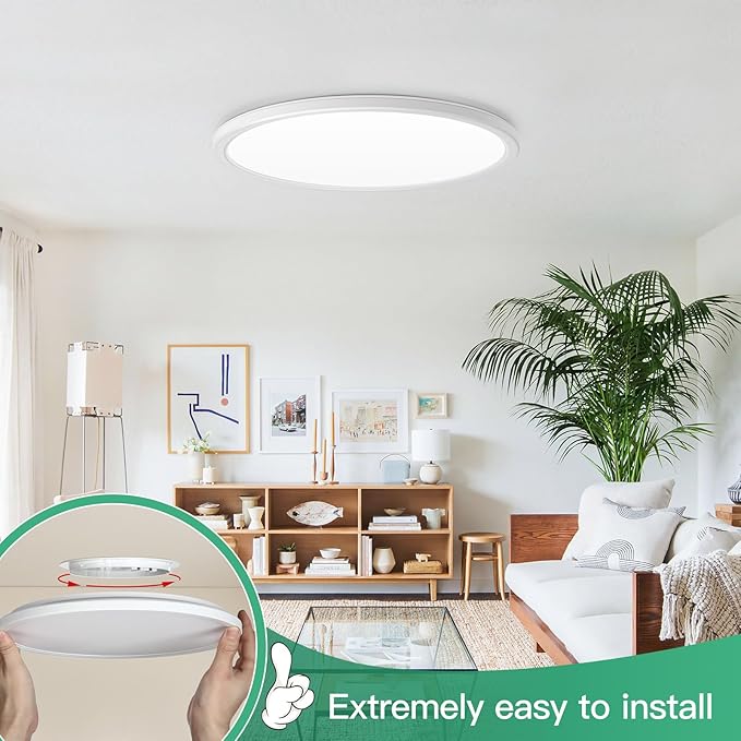 Brightever 15 Inch Large Flush Mount Ceiling Light Fixtures, 3800LM 300W Equivalent, 2700K-6500K Selectable, 0.67 Inch Extremely Thin 30W Modern Dimmable Flat LED Ceiling Lights for Bathroom, 2 Packs