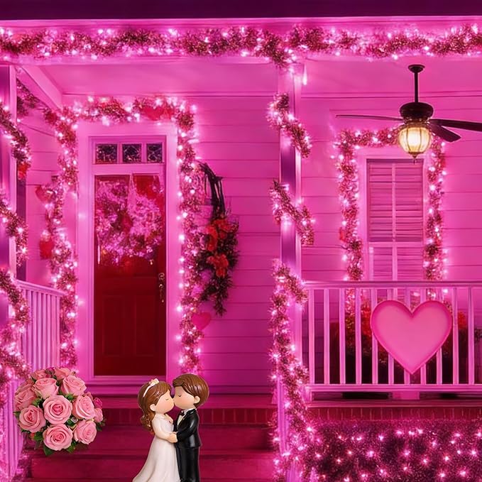 LAMPHOME 33ft Valentine's Day String Lights, Christmas Decorative Mini Lights, 100 LED Pink Fairy Starry String Lights Plug in, 16 Lighting Modes for Valentines Day Tree Decorations (Pink)