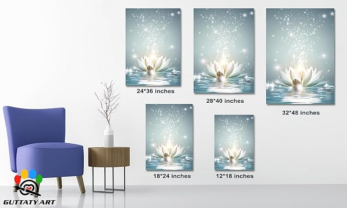 Zen White Lotus Flower Canvas Wall Art, Lotus Flower Pictures Bathroom Zen Print, Spiritual Water Lily Canvas Prints, Lotus Bloom on Water Poster, Zen Calm Relax Artwork for Yoga Spa Room 18x24 inch