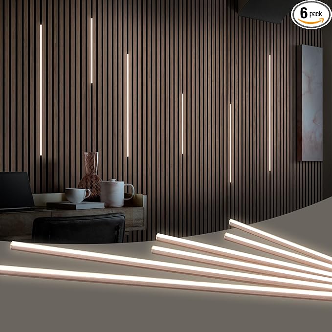HAMRVL Wood Slat Wall Panels LED Recessed Lighting - 6pcs DC12V Adhesive Acoustic Panel Lights with Touch Switch, 4000K Natural White LED Light for Wood Wall Panels, Headboard, Under Cabinet Lighting