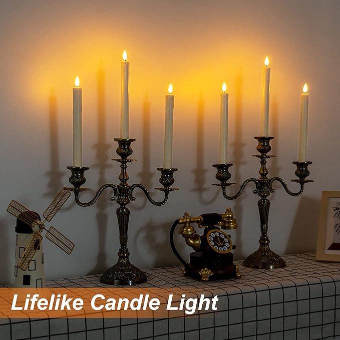 Homemory 48 Pcs Plastic Flameless Taper Candles with Remote Timer Dimmer, Taper Candles Battery Operated with Flickering Light, Ivory Led Candlesticks for Wedding Party Holiday Decoration 9.6 Inches