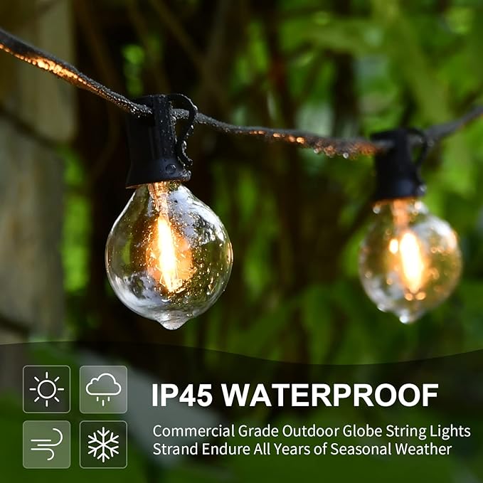 Vocevos Outdoor String Lights 100FT LED Outside Patio Light Updated Waterproof Gazebo Lighting Shatterproof UL Listed G40 Globes 0.6W Efficient Connectable Decor Yard Café Exterior
