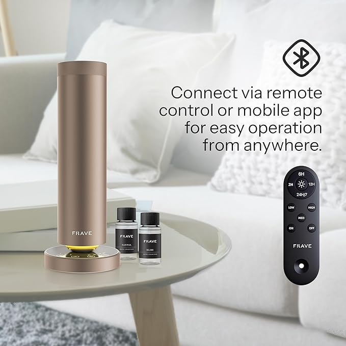 Tower Waterless Scent Diffuser & Oil Kit, 2000 Sqft Coverage, Hotel Diffuser with Bliss & Santal Aroma Oil for Large Room, Home Office, Hotel, Remote & App Control Cold Air Machine, Almond Cream