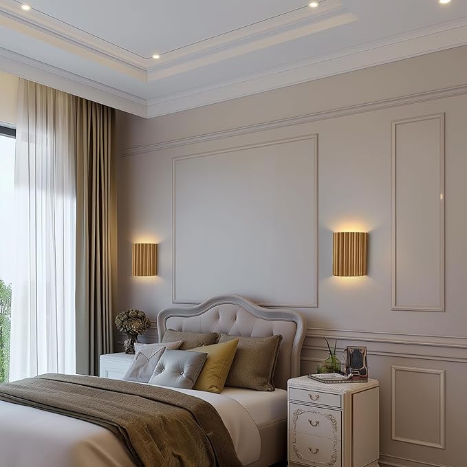 Gold Gypsum Modern LED Wall Sconces Wall Lighting Set of 2, Indoor Hardwired Walls Mount Light Fixtures Up Down Lamp for Hallway Bedroom Living Room Dining Room【Bulbs Included】