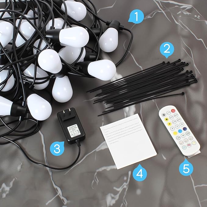 100ft Outdoor String Lights, RGBW Patio Lights with 30 LED Dimmable Bulbs, App & Remote Control, IP68 Waterproof,Shatterproof, Color Changing Lights for Backyard, Party Decor, 24V Safe Adapter