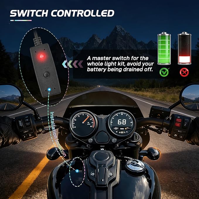 Nilight 20PCS Motorcycle RGB LED Light Kit Waterproof Multi Color Atmosphere Neon Accent Lights Lamp APP and Remote Control Underbody Strips for Harley Davidson Honda Kawasaki Yamaha Suzuki