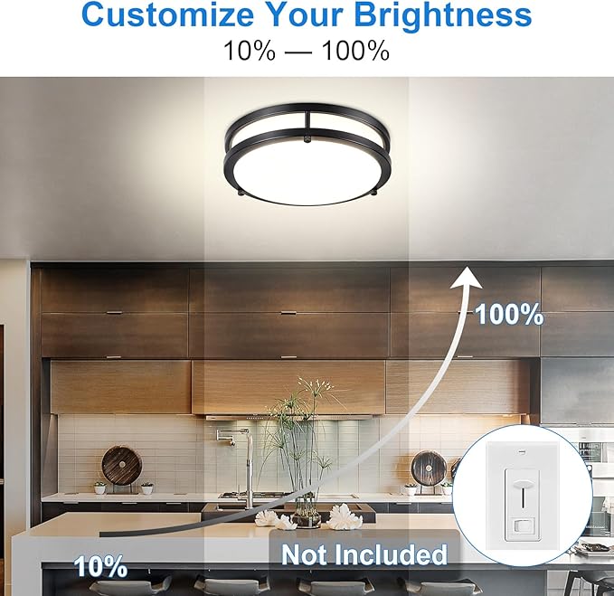DLLT Flush Mount LED Ceiling Light: 10 Inch 5CCT (3000K-6000K) & Dimmable Ceiling Light Fixtures for Bedroom Hallway - 18W Modern Black 1600LM Super Bright Kitchen Lighting Fixtures Ceiling