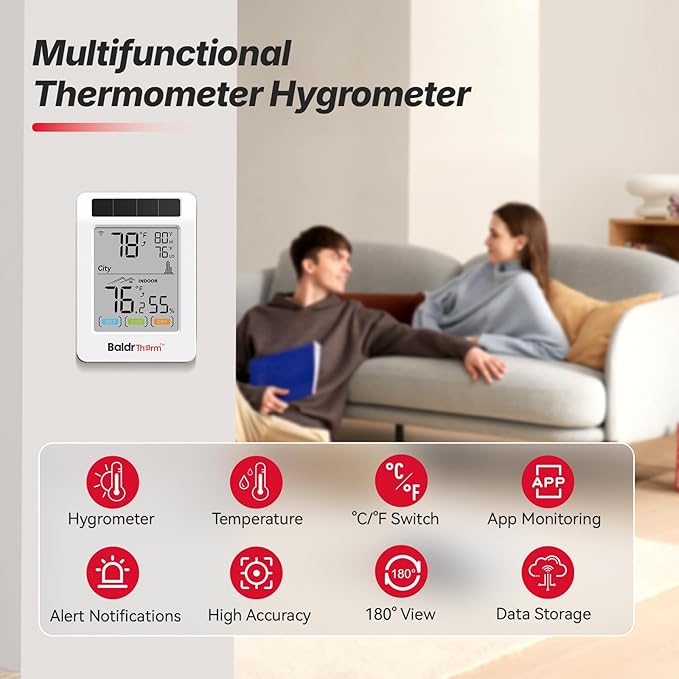 WiFi Thermometer Hygrometer with Freezing Alert, Solar Boost Wireless Indoor Outdoor Temperature Humidity Monitor, 3.9" Large Screen, App Alerts for Greenhouse, Pipe Protection, Cellar & Baby Room