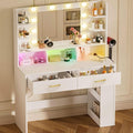 COMHOMA Vanity Desk with Lighted Mirror and Power Outlet, RGB LED Lights Makeup Vanity Set for Girls, Large Storage Capacity Dressing Table for Bedroom, 3 Lighting Modes Adjustable Brightness, White