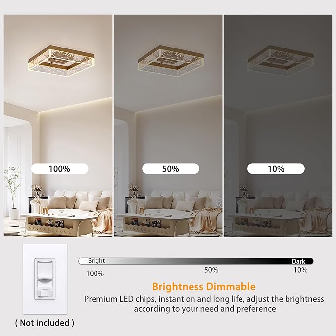 Qcyuui LED Ceiling Light Flush Mount 11.81in 20W Square LED Ceiling Lamp with Clear Bubble Acrylic Modern Led Ceiling Light for Kitchen Hallway Closet Living Room Bedroom, Gold, 3000K Dimmable