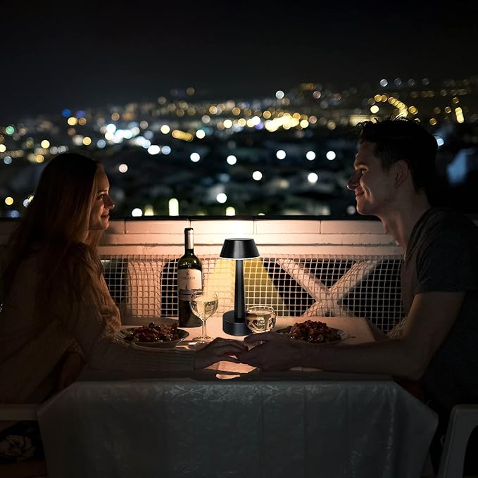 UMEXUS Cordless Small Table Lamps Rechargeable Battery Operated 3-Way Touch Dimmable Metal Portable Mini Lamp Bedside Night Light for Bar, Restaurant, Dinner, Outdoor, Home Decor Black