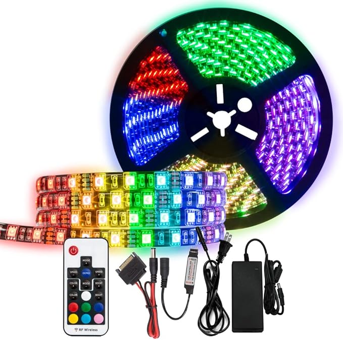 Kingwin RGB LED Strip Lights 17 FT. – Ultra Bright 5050 SMD Light Strip Kit with Remote, USB Powered, Aura Sync Compatible – Flexible RGB Lighting for PC Case, Laptop, Desk, TV, Home & Office Décor