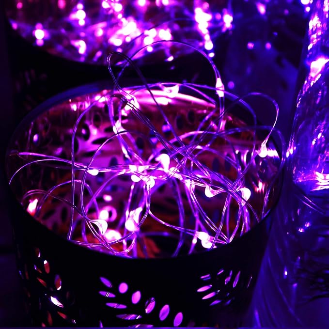 6 Pack 7Ft Starry String Lights No Remote Fairy String Lights 20 Micro Starry Leds On Silvery Copper Wire CR2032 Batteries Included,Works for Wedding Centerpiece,Party,Christmas Table Decor (Purple)