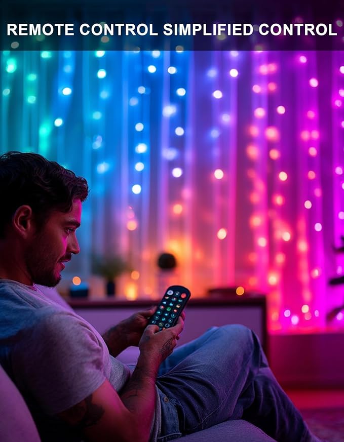Dazzle Bright Smart Curtain Lights, 400LED 6.6FT x 6.6FT Color Changing Valentine's Day Christmas Lights with Remote & APP, Dynamic DIY Fairy String Lights for Indoor Outdoor Bedroom Decorations
