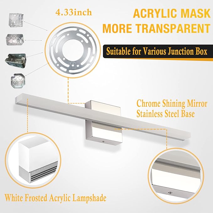 Combuh 2 Pack LED Vanity Lights Bar 24 Inch Bathroom Light Fixtures 14W IP44 Over Mirror Lighting Indoor Wall Sconces Modern Cool White 6000K for Washroom Restroom