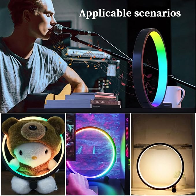 LED Intelligent Color Changing Desk Lamp CreativeCircular Desktop RGB Night Light DIY Mode Supports WiFi&BLE,Usedfor Lighting Decoration or Holiday Decoration (10W 5V 10 Inch Black)