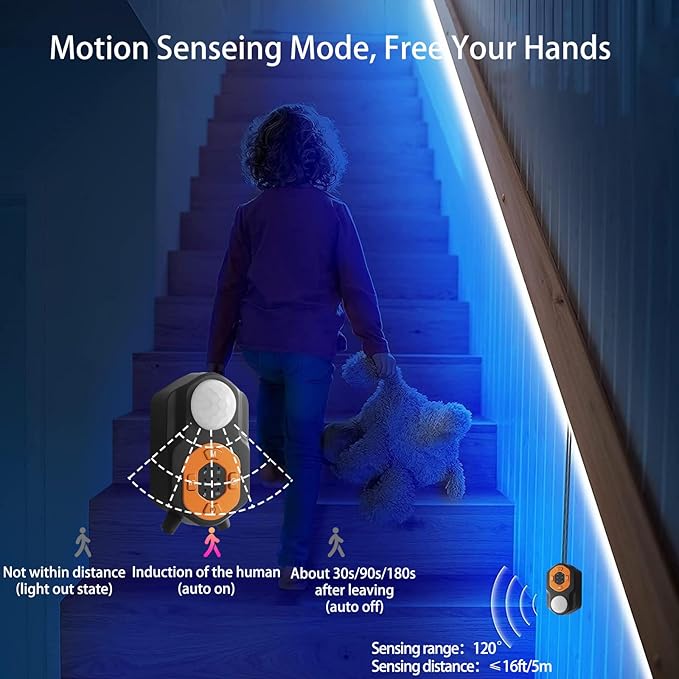 Motion Sensor LED Light Strip 19.68ft Under Bed Lights, RGB 3 Mode Motion Activated Bed Light with Music Sync and Timer, Dimmable Color Changing LED Lights Valentine Decor