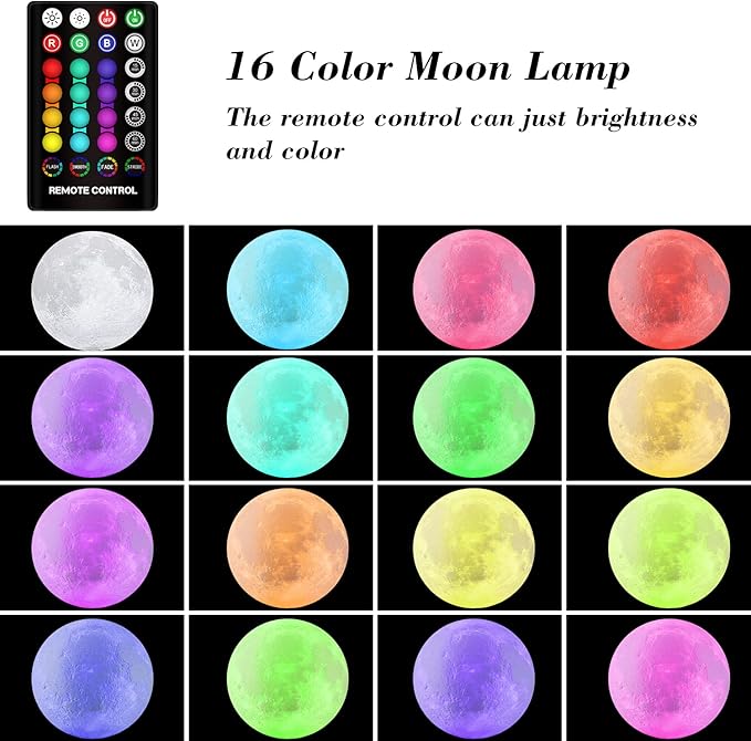 GDPETS Moon Lamp Moon Night Light,16 Colors Moon Light with Stand & Remote &Touch Control and USB Rechargeable Decorative Lamp for Girls Kids Christmas Party Gift（6 Inch
