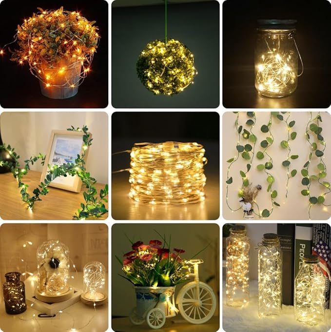2 Pack Led Fairy Lights Battery Operated String Lights Waterproof Silver Wire 7 Feet 20 Led Firefly Starry Moon Lights for DIY Wedding Party Bedroom Patio Christmas