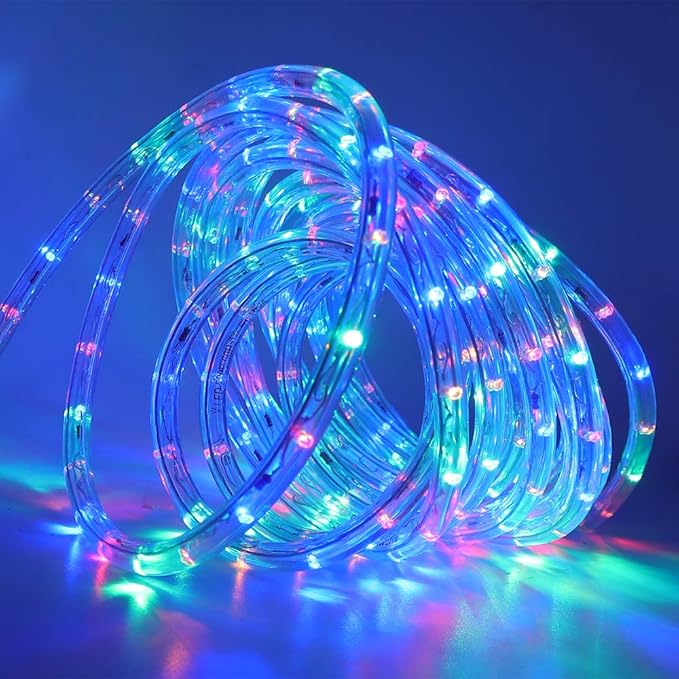 50ft 2-Wire Waterproof LED Rope Light Kit,110V-120V PVC 30 LED/M Tube Lights Strip for Background, Outdoor, Christmas, Home Decoration(Multi-Color)